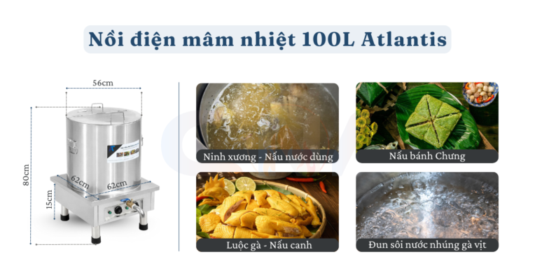 Nồi nấu phở 100 lít Atlantis Square đế vuông mâm nhiệt AL18100S 16 Nồi nấu phở 100 lít Atlantis Square đế vuông mâm nhiệt AL18100S