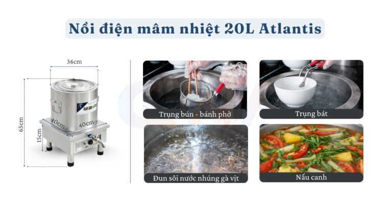 Nồi nấu phở 20 lít Atlantis Square đế vuông mâm nhiệt AL18620S