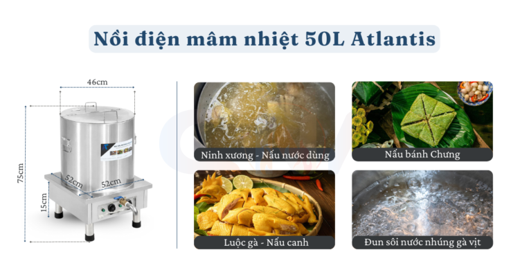 Nồi nấu phở 50 lít Atlantis Square đế vuông mâm nhiệt AL18650S